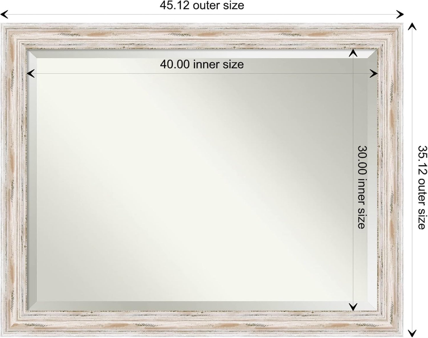 Amanti Art White Bathroom Mirror for Over Sink, 35x45 Alexandria White Wash Rectangle Vanity Mirror, X-Large Coastal Wood Frame, Hangs Horizonally and Vertically, Bathroom Wall Decor, Beveled Edge