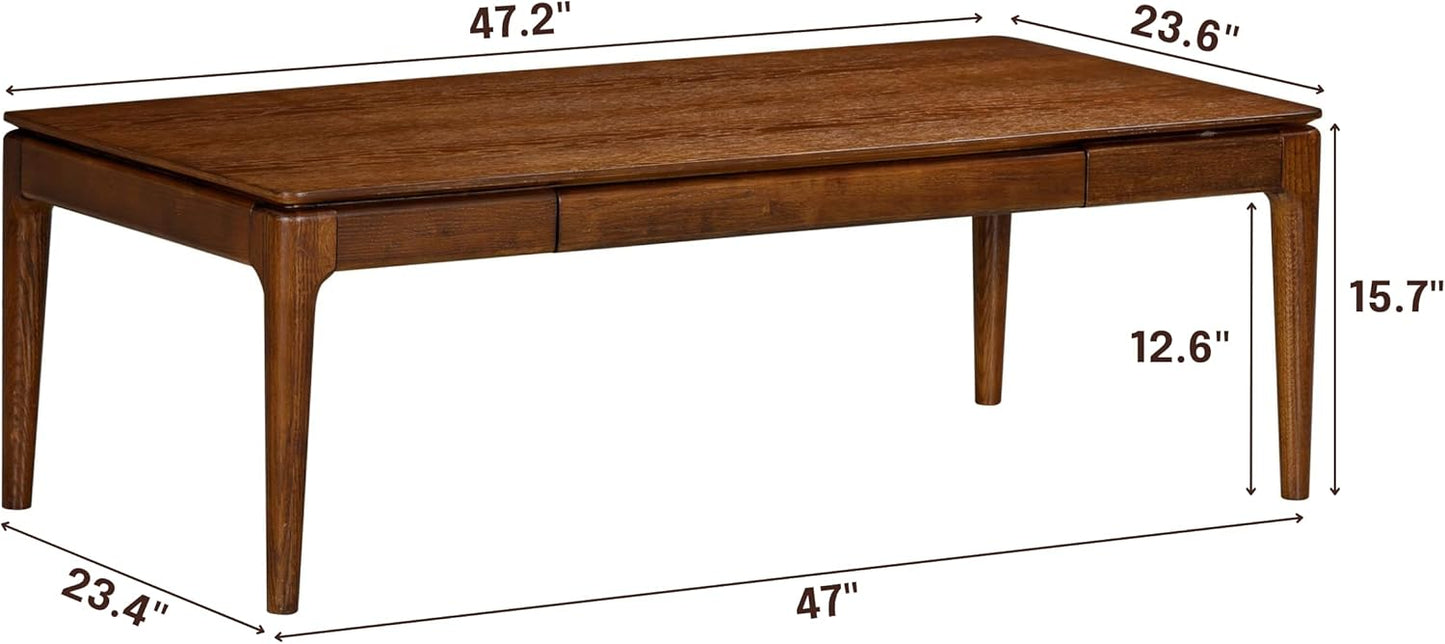 Mingle Modern Wooden Rectangle Coffee Table with Hidden Drawer – Waterproof & Heat Resistant, Dark Walnut