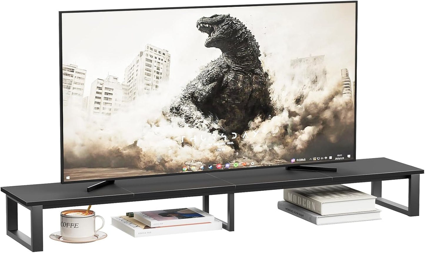 59" Large TV Riser Stand for 32-75 Inch TV, TV Shelf with Steel Legs, Tabletop TV Riser for Home Living Room, Study Office (Black)