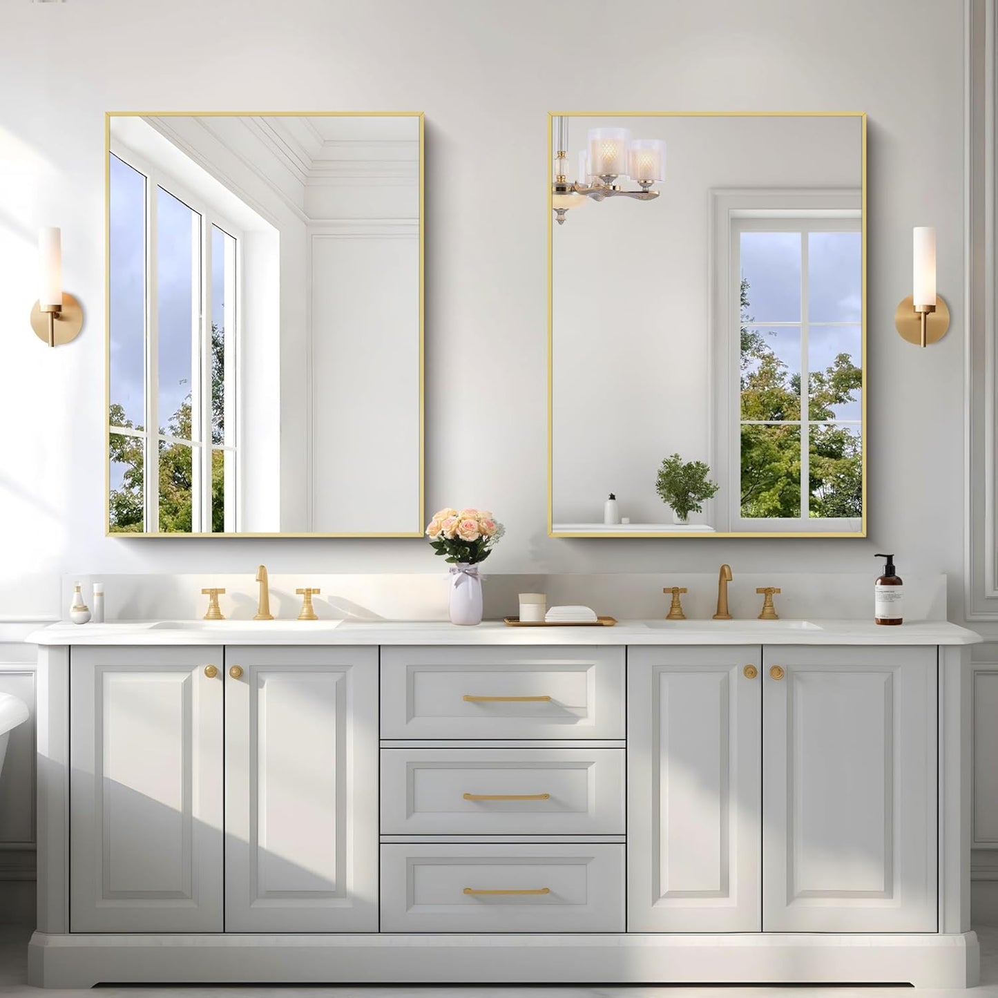 KOCUUY 30x40 Inch Large Gold Wall Mounted Mirror,Aluminum Framed Decorative Rectangular Bathroom Mirror for Wall Over Sink,Vanity Mirror for Bedroom Living Room Bathroom,Functional Oversized Mirror