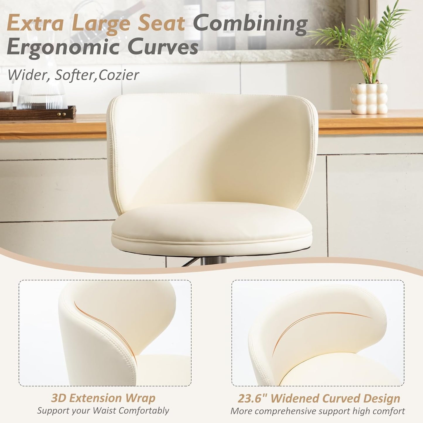 Bar Stools Adjustable Stainless Steel Swivel Barstool with Back and Footrest Leather Upholstered Bar Chairs for Home,Kitchen,Bar, Counter (Beige, 1pc)