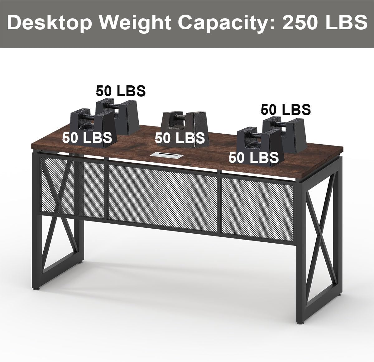BON AUGURE Farmhouse Computer Desk, Modern Industrial Home Office Desks, Wood Metal Study Writing Table, Sturdy Gaming Desk (Rustic Oak, 54 Inch)