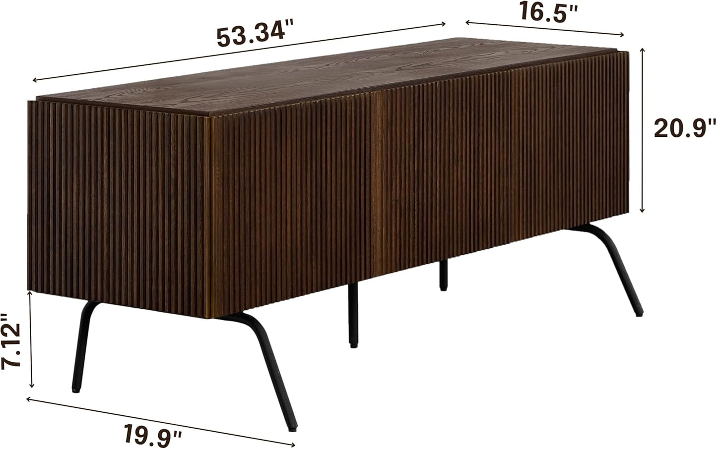 NTC Veil TV Stand with 3 Doors for TVs up to 60’’, Media Console with Vertical Groove Design and Metal Legs, Modern Entertainment Center for Living Room and Bedroom, Effortless Assembly, Dark Walnut