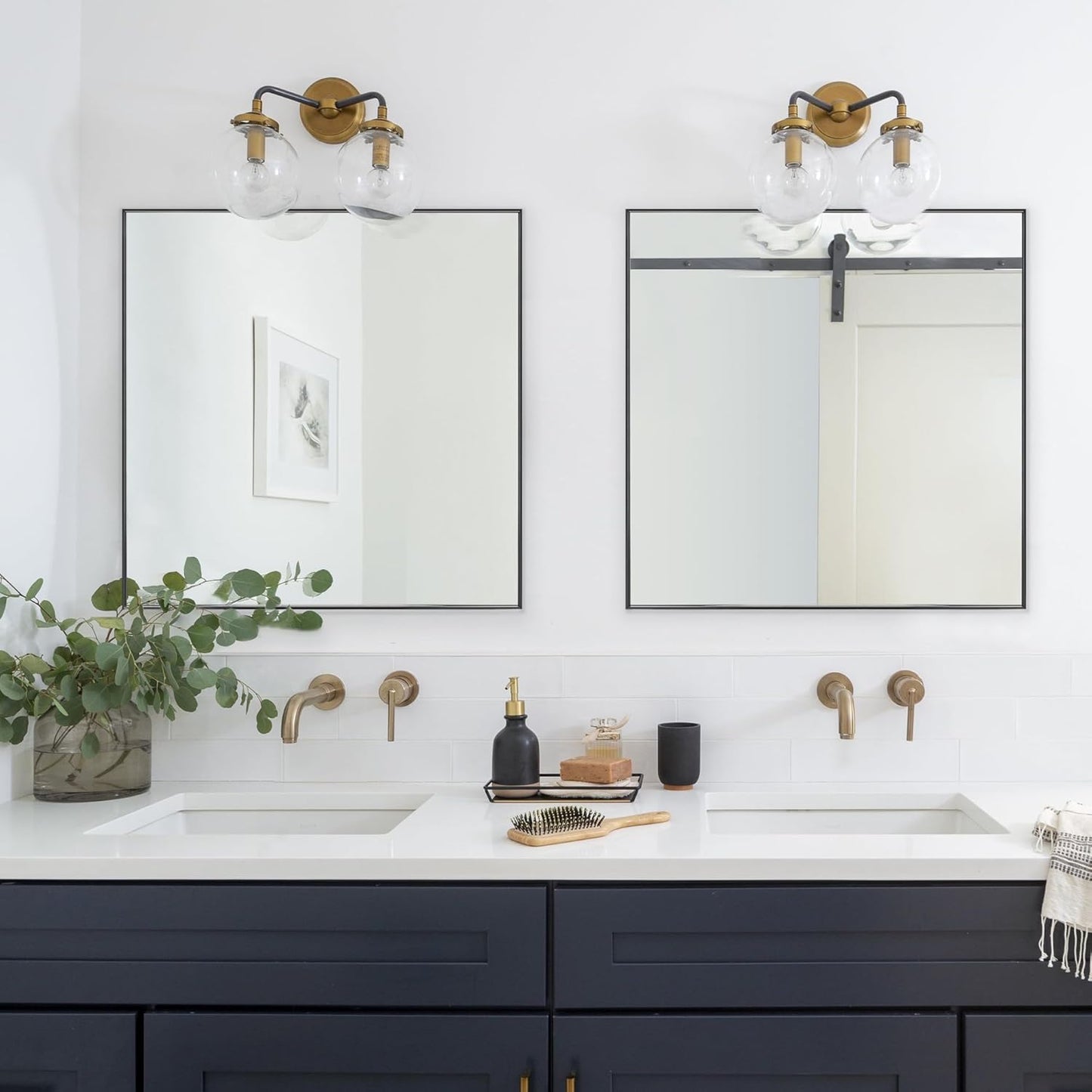 28x28 Inch Black Bathroom Mirror for Wall, Aluminum Frame Rectangle Rectangular Vanity Mirror, Modern Large for Bedroom, Living Room, Horizontal or Vertical