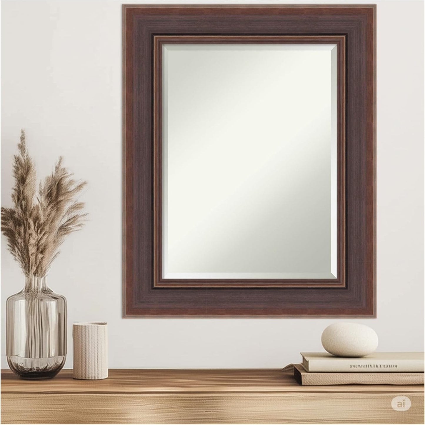 Amanti Art Brown Wall Mirror 32x26 Moab Brown Bronze Rectangle Bathroom Mirror for Wall Decor Living Room, Medium Modern Frame, Hangs Horizonally and Vertically, Bathroom Decor, Beveled Edge