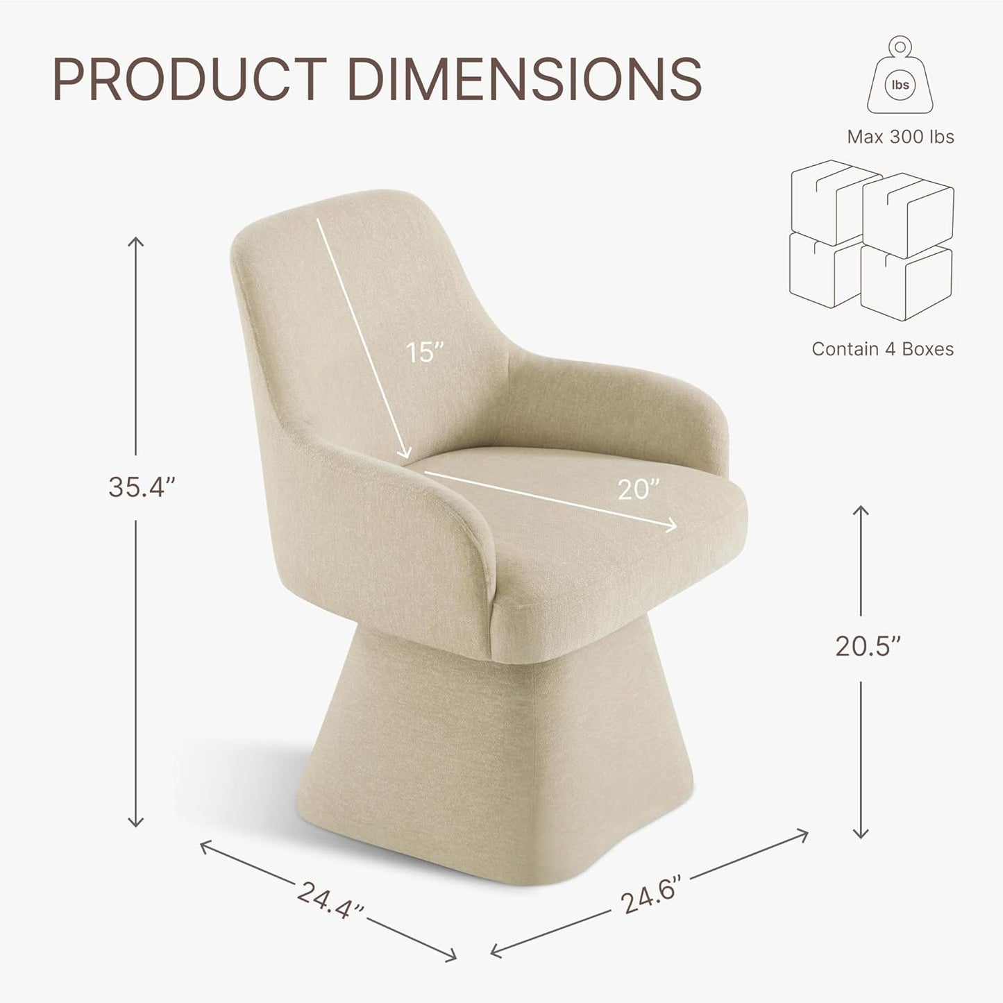 Swivel Dining Chairs Set of 4, Mid Century Modern Chairs Fabric Upholstered Armchair with Armrest & Ergonomic Backrest for Dining Room, Kitchen, Bedroom, Living Room, Sand, 4 Boxs