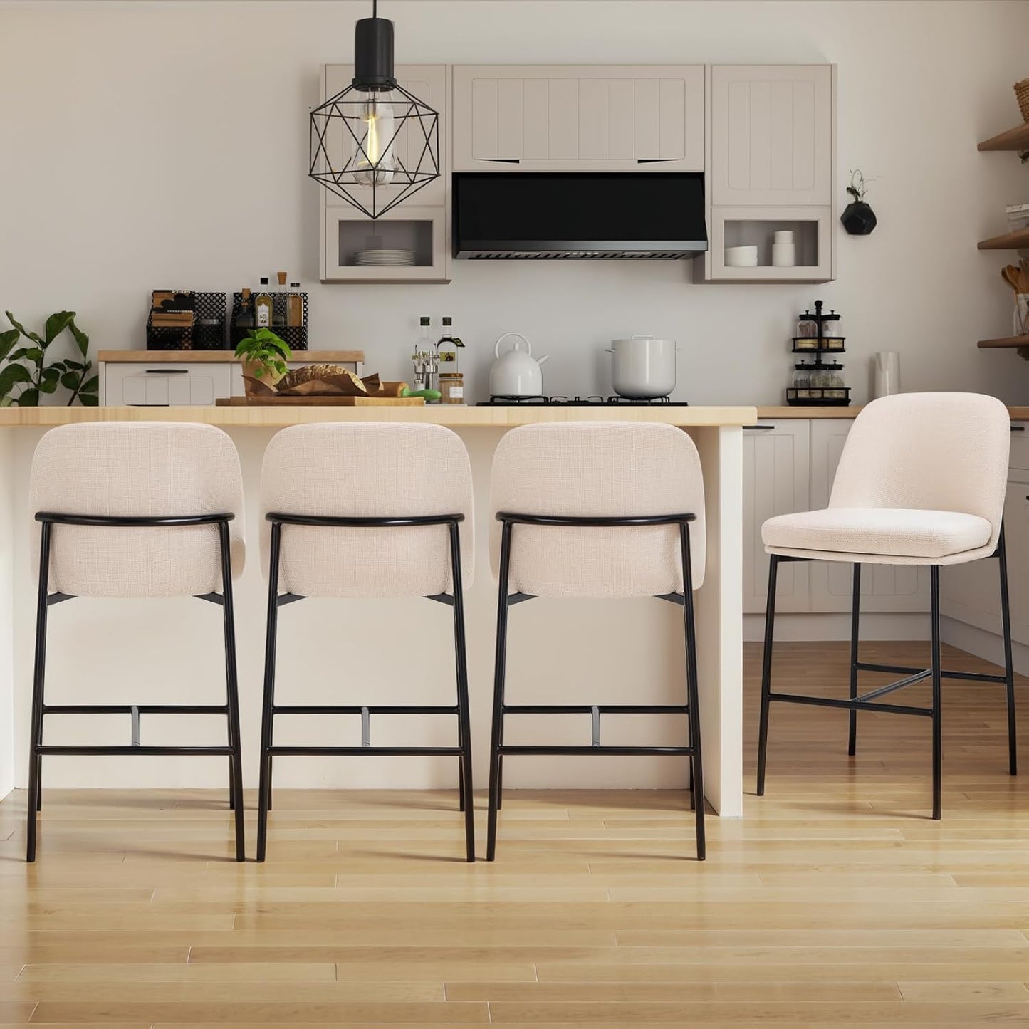 COLAMY Counter Height Bar Stools Set of 4, 25 Inch Modern Fabric Kitchen Island Stools with Back, Upholstered Counter Barstools Armless Bar Chairs with Metal Legs for Island Dining Room Bar, Beige