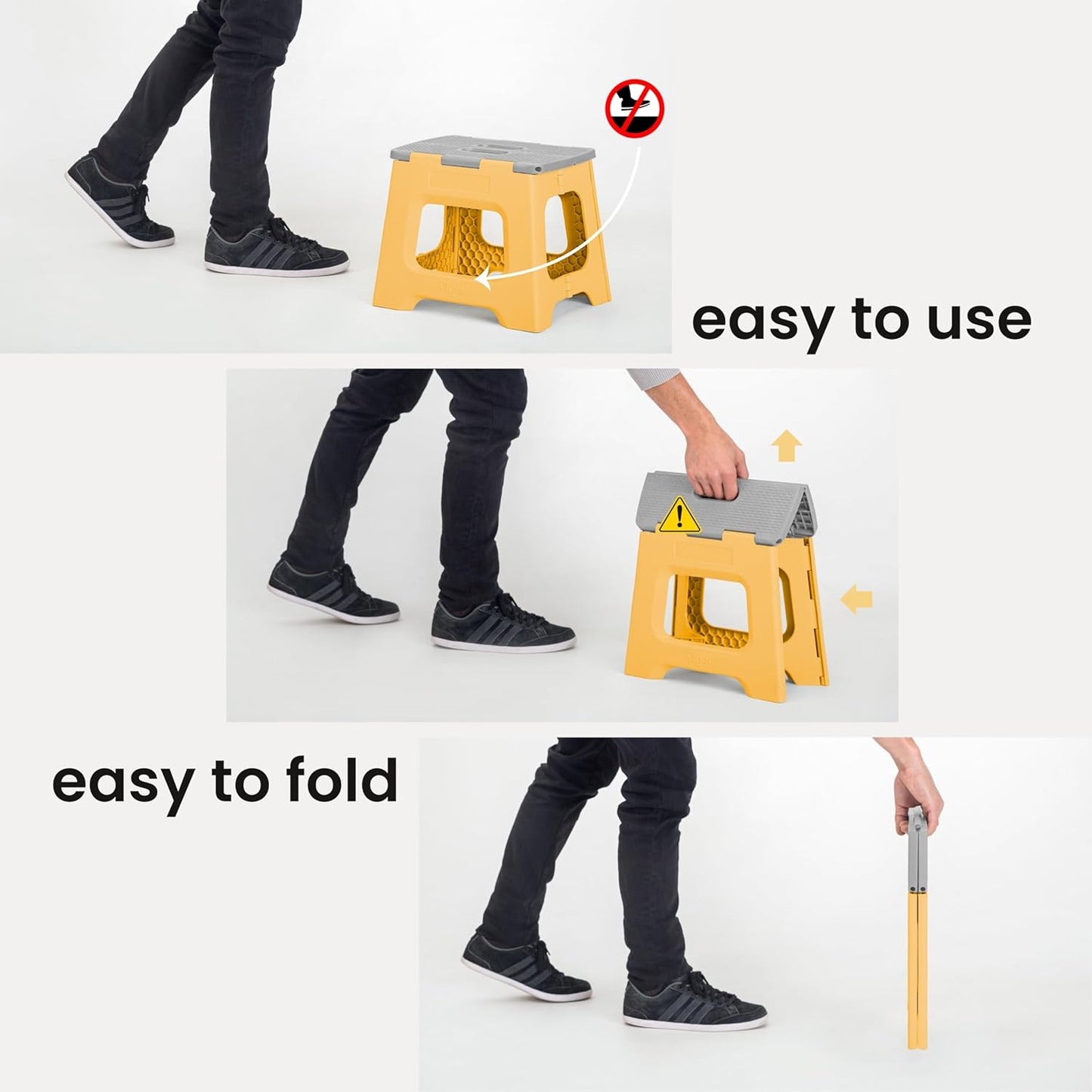 Vigar Compact Step Stool Foldable, 12-1/2-inch Step Stools for Adults up to 330 Pound, Lightweight Stool, Non-Slip Folding Step Stool, Spring Yellow