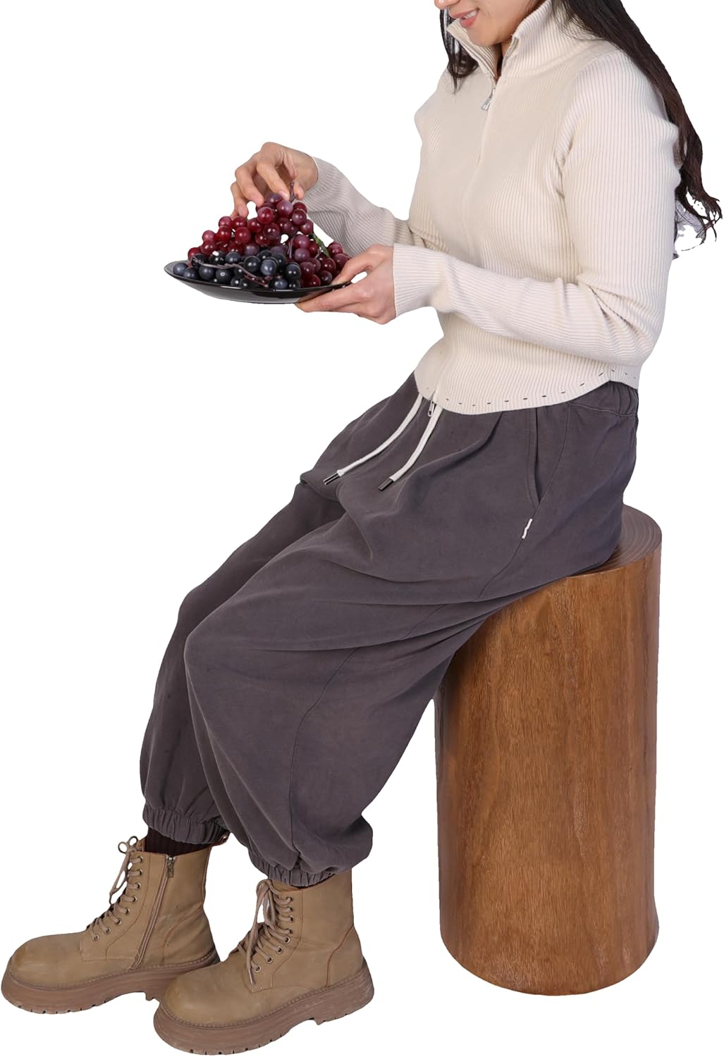 Athaliah Wooden Tree Stump End Table, 23.25" Paulownia Wood Hand Carved Rustic Wood Side Table, Wood Stump for Plant Stand Decor Nightstands Stool Indoor Outdoor