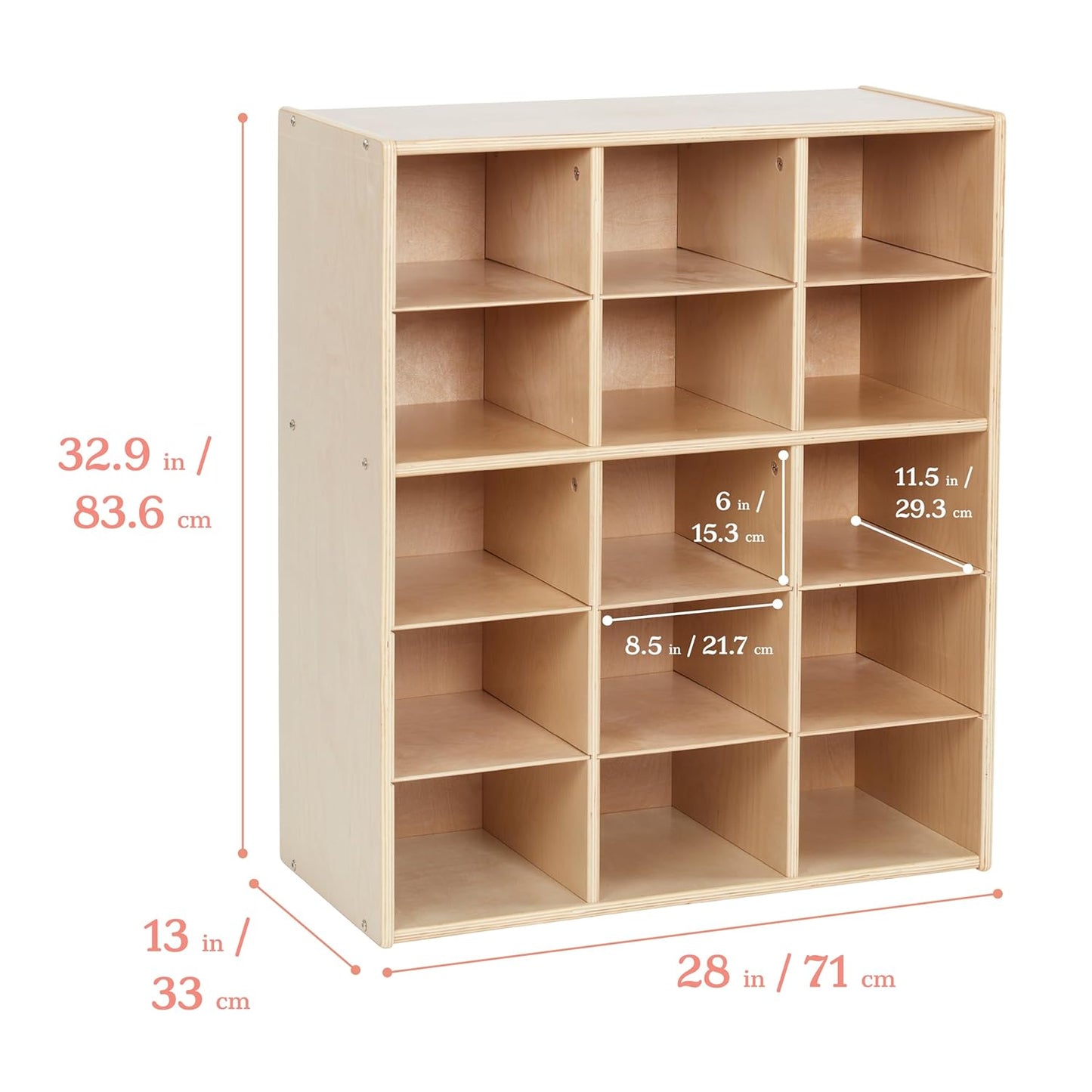 ECR4Kids Streamline 15 Cubby Tray Storage Cabinet, 5x3, Classroom Furniture, Natural