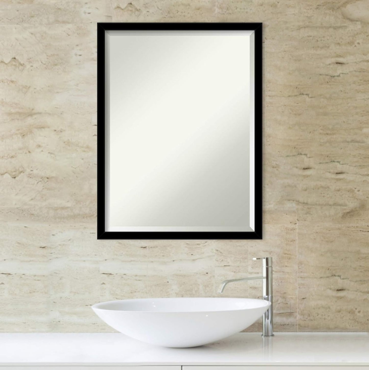 Amanti Art Black Bathroom Mirror for Over Sink, 26x20 Jet Black Rectangle Vanity Mirror, Medium Modern Contemporary Frame, Hangs Horizonally and Vertically, Bathroom Wall Decor, Beveled Edge