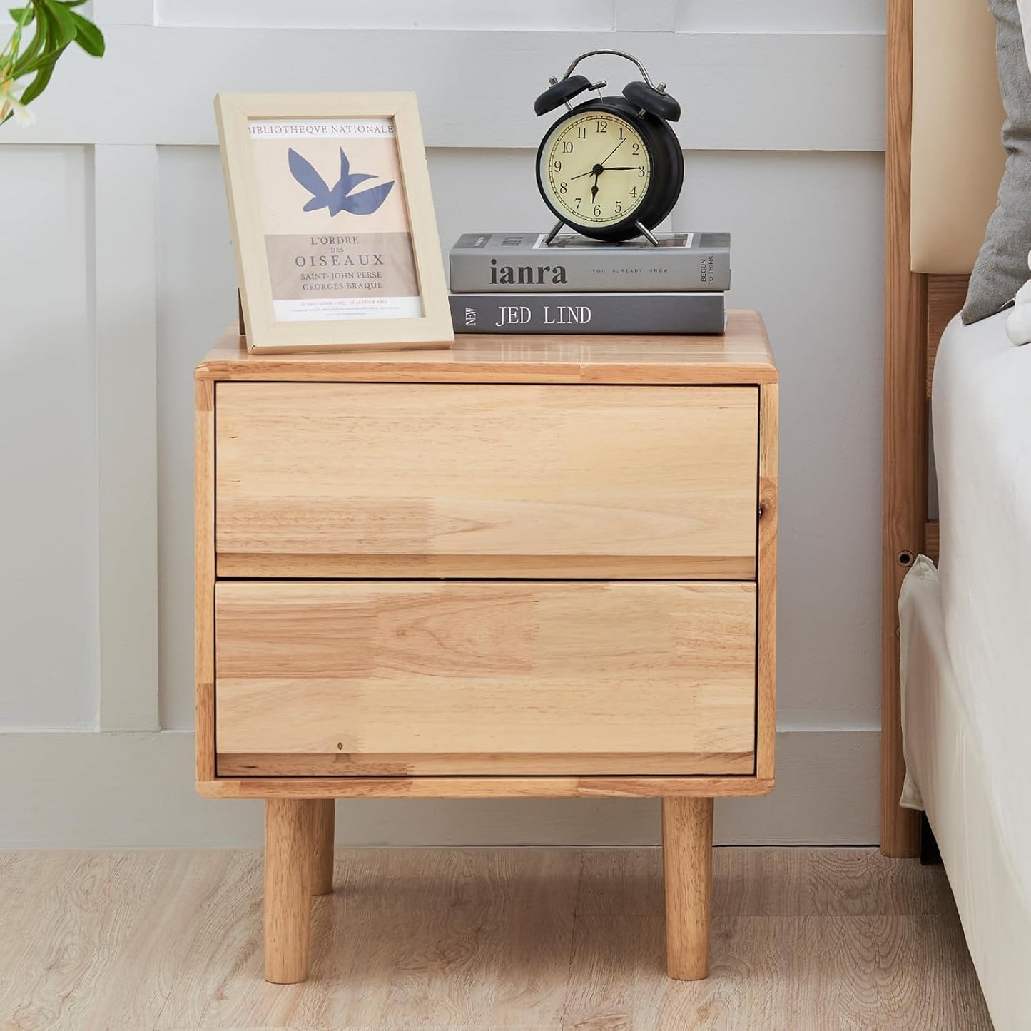 Uniclinens Nightstand with 2 Drawers Storage, 19" Modern Solid Rubberwood Bedside Table for Bedroom, Sofa Side Table End Tables Living Room, Natural