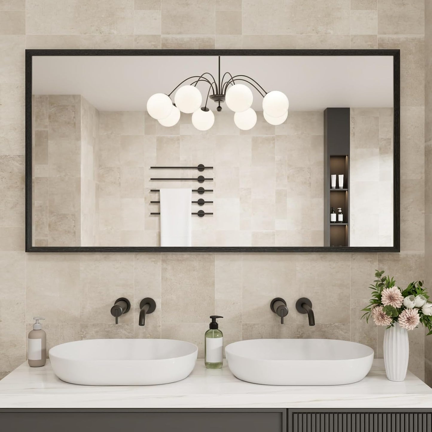 Rectangle Bathroom Mirror 55x30 Inch, Matte Black Framed, 4MM Tempered Glass, Anti-Rust, Wall-Mount Vanity Mirror for Bathroom & Bedroom, Hangs Horizontally or Vertically