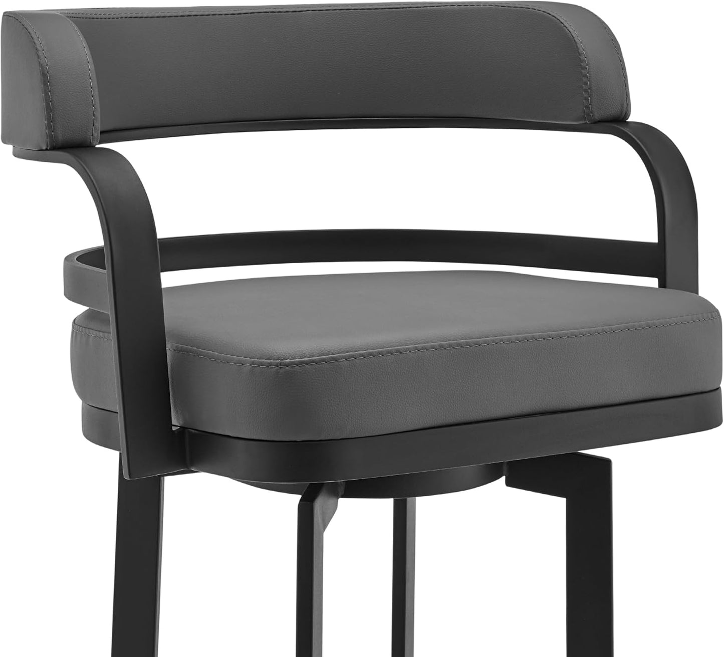 Armen Living Prinz Modern 26" Seat Height Gray Faux Leather and Black Steel Metal Swivel Bar Stool for Kitchen Island Counter