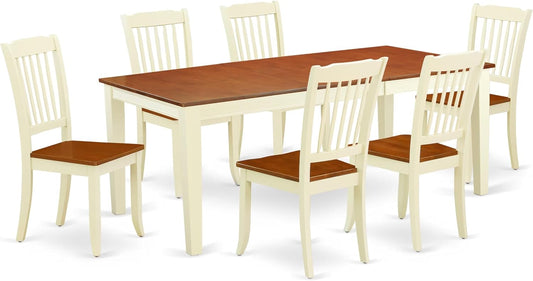 East West Furniture QUDA7-BMK-W 7 Piece Dining Table Set Consist of a Rectangle Wooden Table with Butterfly Leaf and 6 Dining Room Chairs, 40x78 Inch, Buttermilk & Cherry