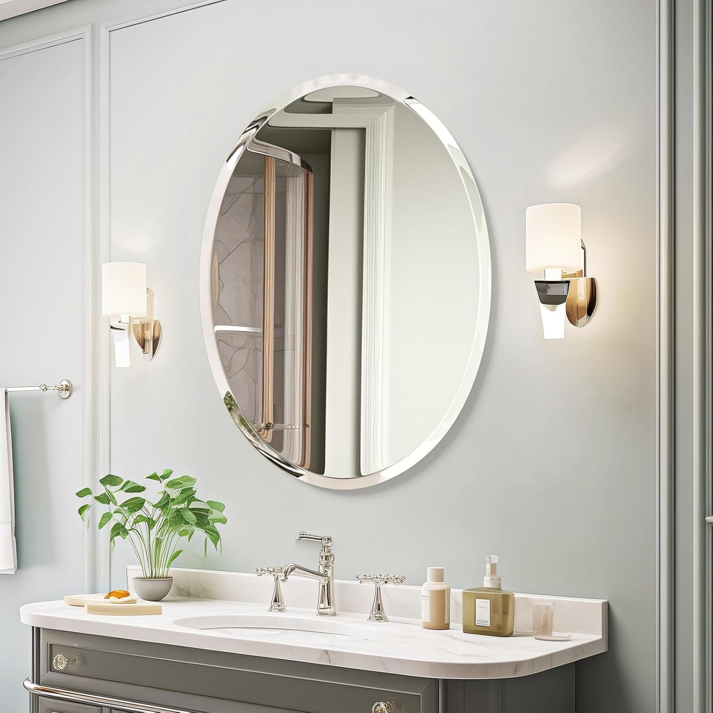 KOHROS Bathroom Mirrors for Over Sink - Oval Frameless Mirror - Beveled Polished Wall Mirror for Bathroom, Vanity, Bedroom (18" W x 24" H Oval)