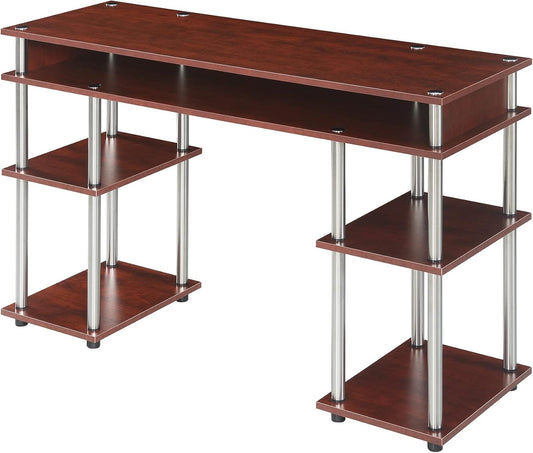 Convenience Concepts Designs2Go No Tools Desk Home Office Desk with Shelves, Corner Shelf Vanity Desk Computer Desk Nail Table for Nail Tech - 47.25" L x 15.75" W x 30" H, Cherry