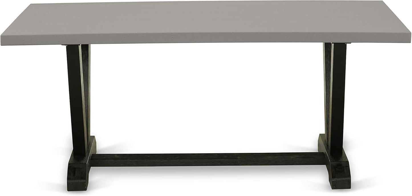 East West Furniture V697FL624-7 7 Piece Modern Dining Table Set Consist of a Rectangle Wooden Table with V-Legs and 6 Black Linen Fabric Parson Dining Chairs, 40x72 Inch, Multi-Color