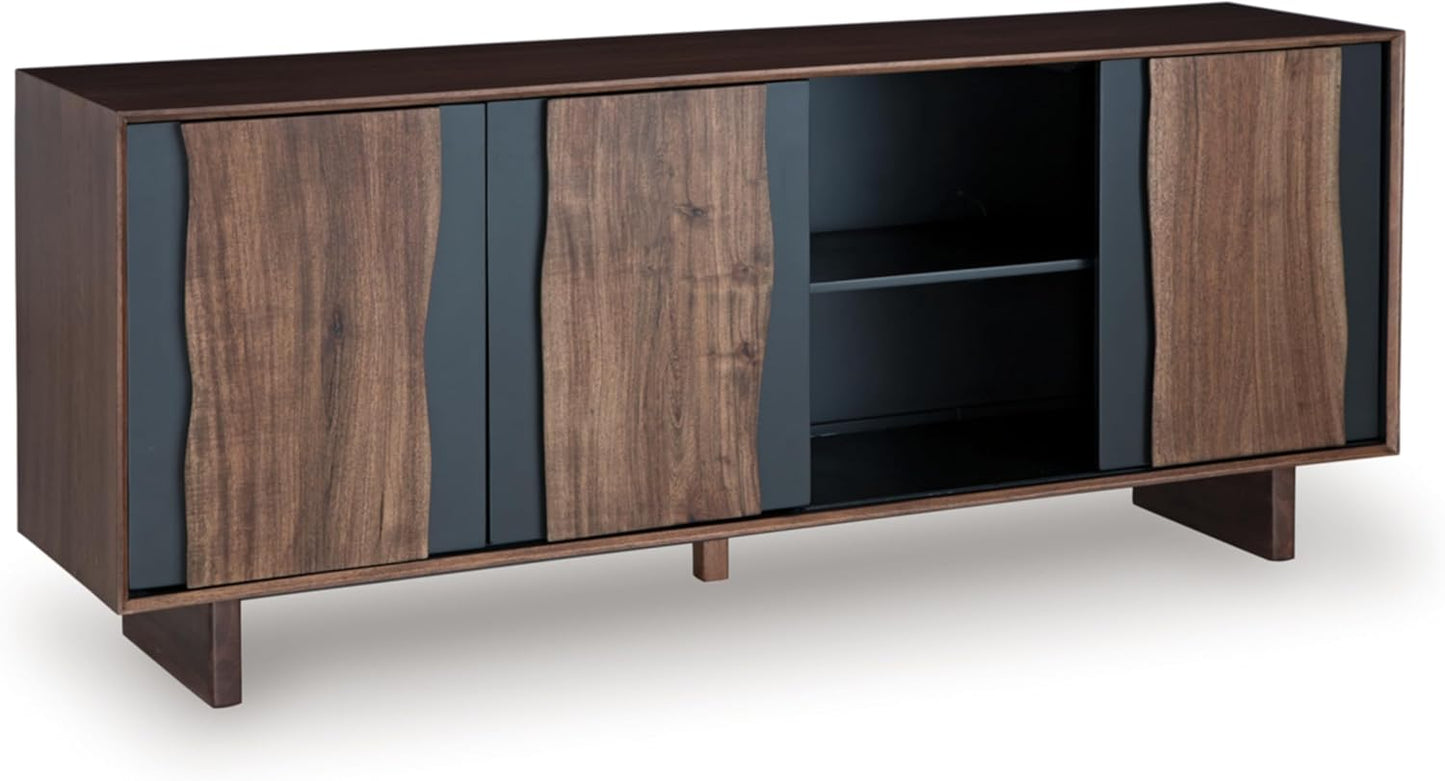Signature Design by Ashley Welby Casual Soft-Close Accent Cabinet with Shelves and Wire Management, Dark Brown & Black