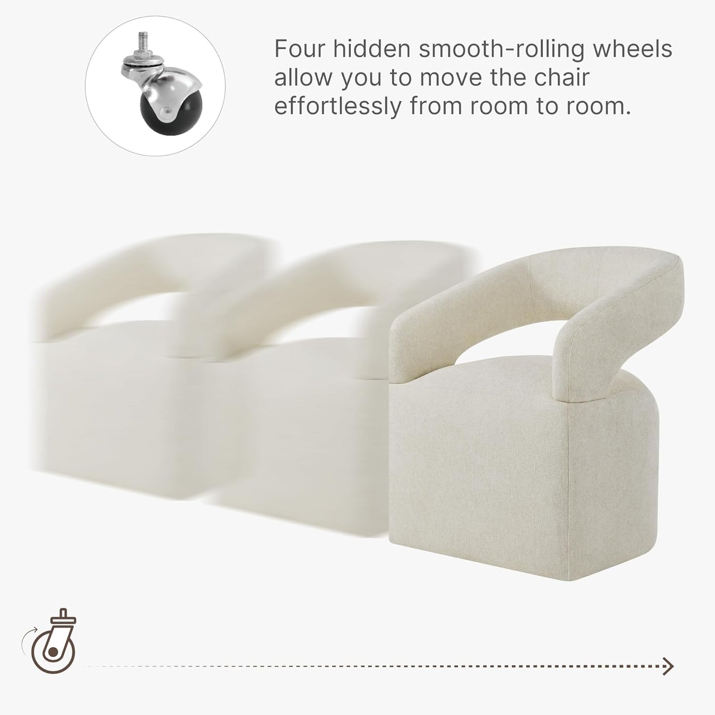 Upholstered Dining Chairs with Removable Casters Barrel Side Armchair with Rollers for Diningroom Bedroom Livingroom Reading Room, Cream Beige, 4PCS
