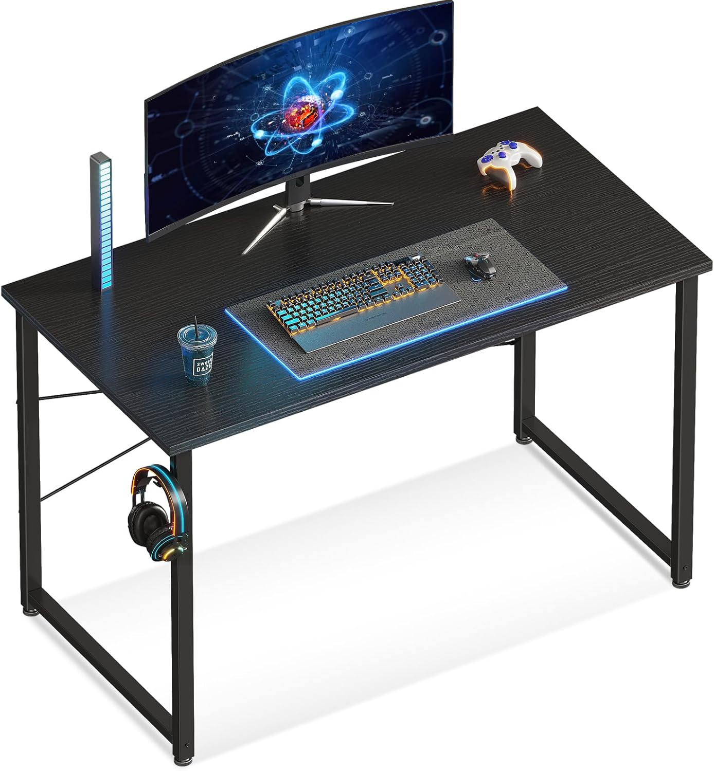 ODK 40 Inches Small Computer Desk, Home Office Desk for Small Spaces, Writing Desk with Headphone Hooks, Black