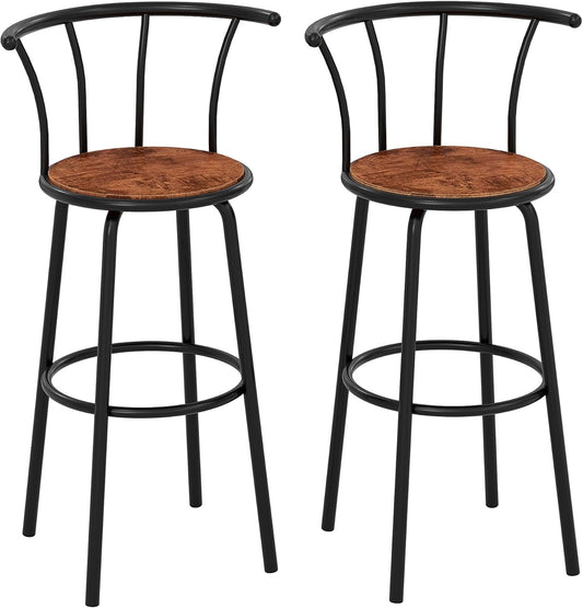 VECELO Bar Stools Set of 2, Swivel Counter Stools with Backrest, Bar Height Stools for Dining Room, Kitchen Island, Pub, Easy Assembly, Dark Brown