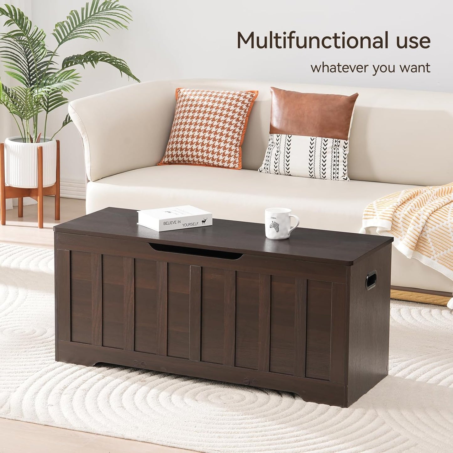 43.3" Storage Chest Extra Large,Storage Trunk with 2 Safety Hinges,Wooden Storage Bench,Shoe Bench,43.3x15.7x19.1 Inch,Easy Assembly,Storage Bench for Bedroom,Living Room,entryway(Espresso).