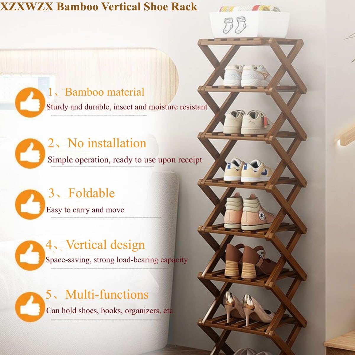 Shoe Rack, Bamboo Foldable Shoes Organizer Free Standing Shelf for Entryway, Closet, Bedroom, Hallway, | Natural | Functional | Multifunctional Shoe Rack (Wood Color) 4 Layers