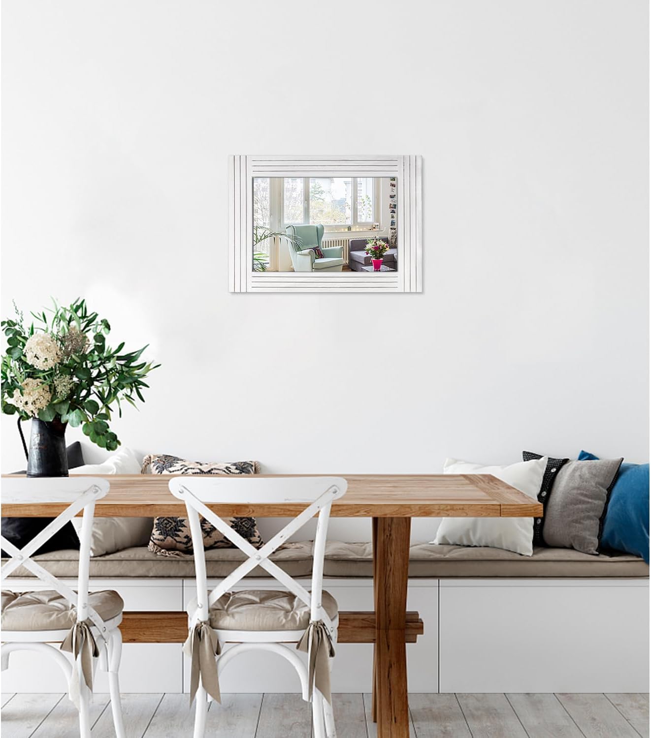 Wood Mirror Rectangular Framed Rustic Vintage Mirrors Decor Farmhouse Bedroom Bathroom Mirror for Dressing Table Entrance Small 16"x12" White