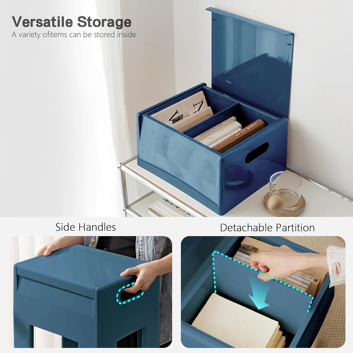 Nightstand Bedside Table with Storage Space, Multifunctional Colorful Plastic End Table Small Side Table for Bedroom, Dorm and Small Spaces, Easy Assembly(14.7" D x 11.8" W x 15.8" H, Blue)