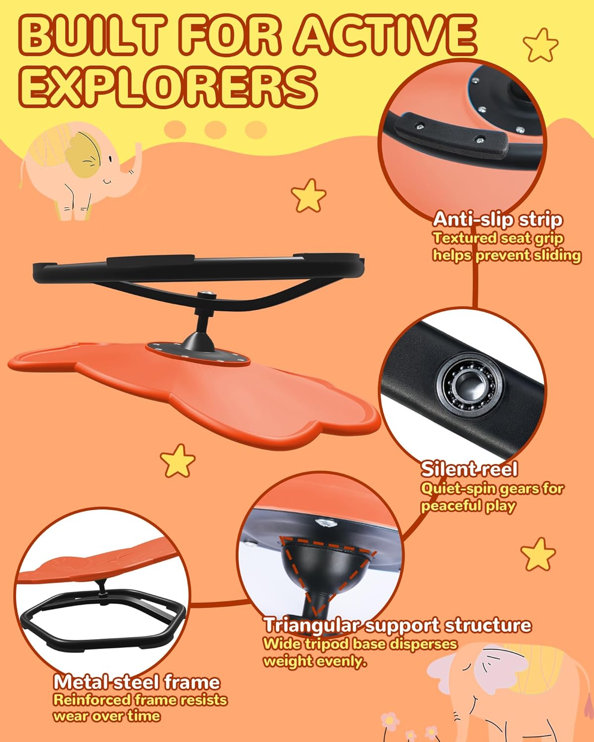 21" L × 19" W Spinning Chair for Autistic Kids, Sensory Toys for Kids with Autism, Sit and Spin, Toddlers & ADHD Children, Sensory Products Swivel Chair, Orange