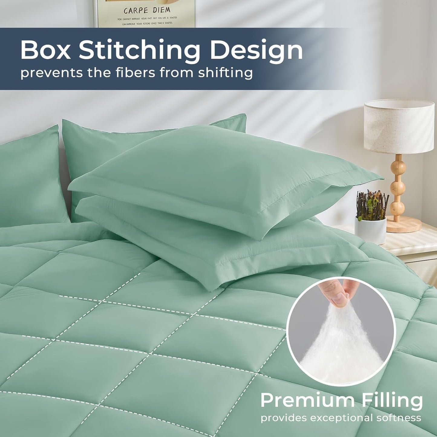 HEVUMYI Sage Green Twin-XL Comforter Set - 5-Piece All Season Bed in a Bag Twin-XL, Ultra Soft Bedding Set with Comforter, Flat Sheet, Fitted Sheet, Pillowcases, Pillow Shams, Sage Green