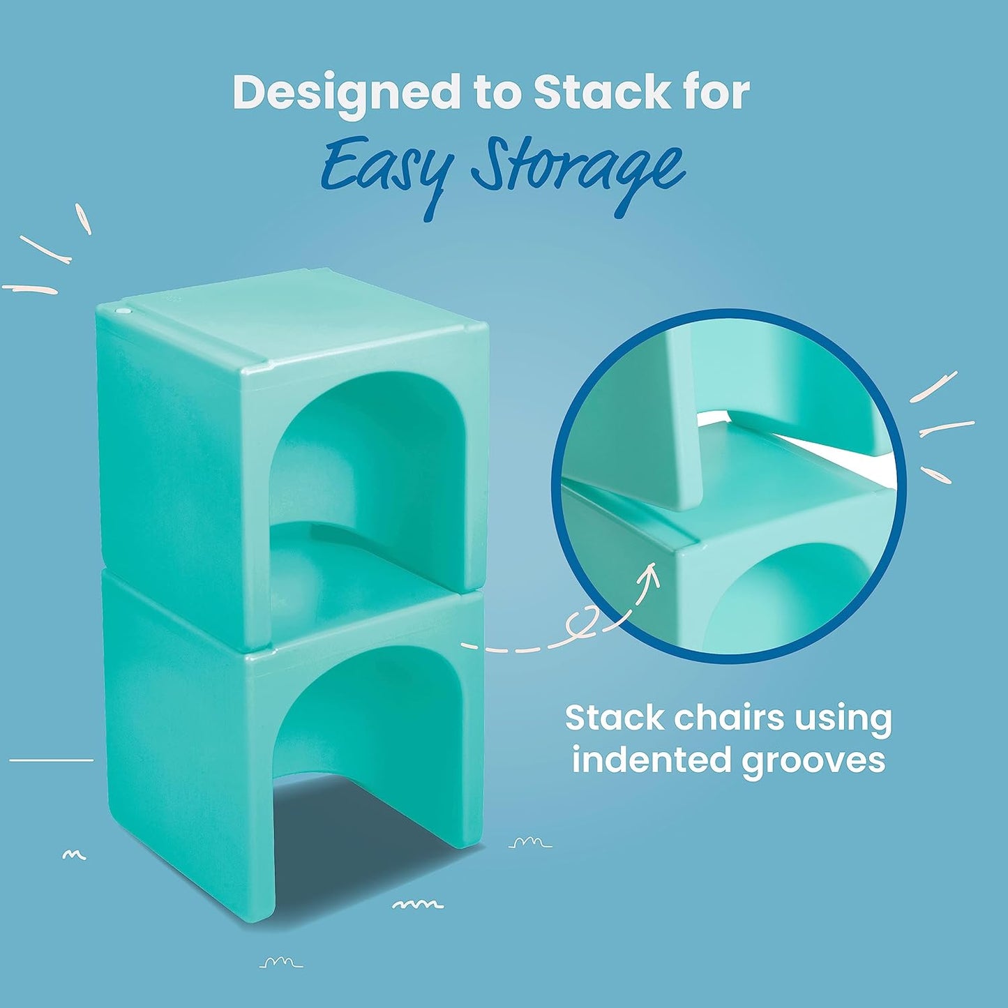 ECR4Kids Tri-Me Table and Cube Chair Set, Multipurpose Furniture, Aqua, 3-Piece
