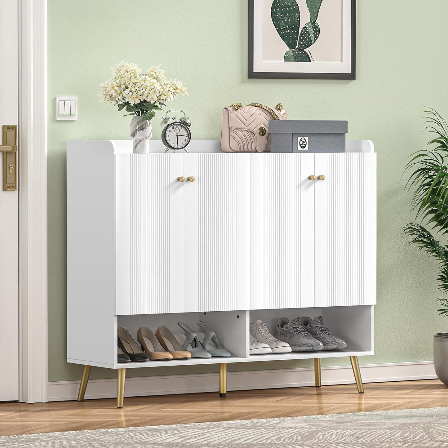 Giluta Buffet Sideboard Cabinet with Adjustable Shelf,Modern Buffet Storage Cabinets 4 Doors, Living Room Console Table for Kitchen Dining Room(White)