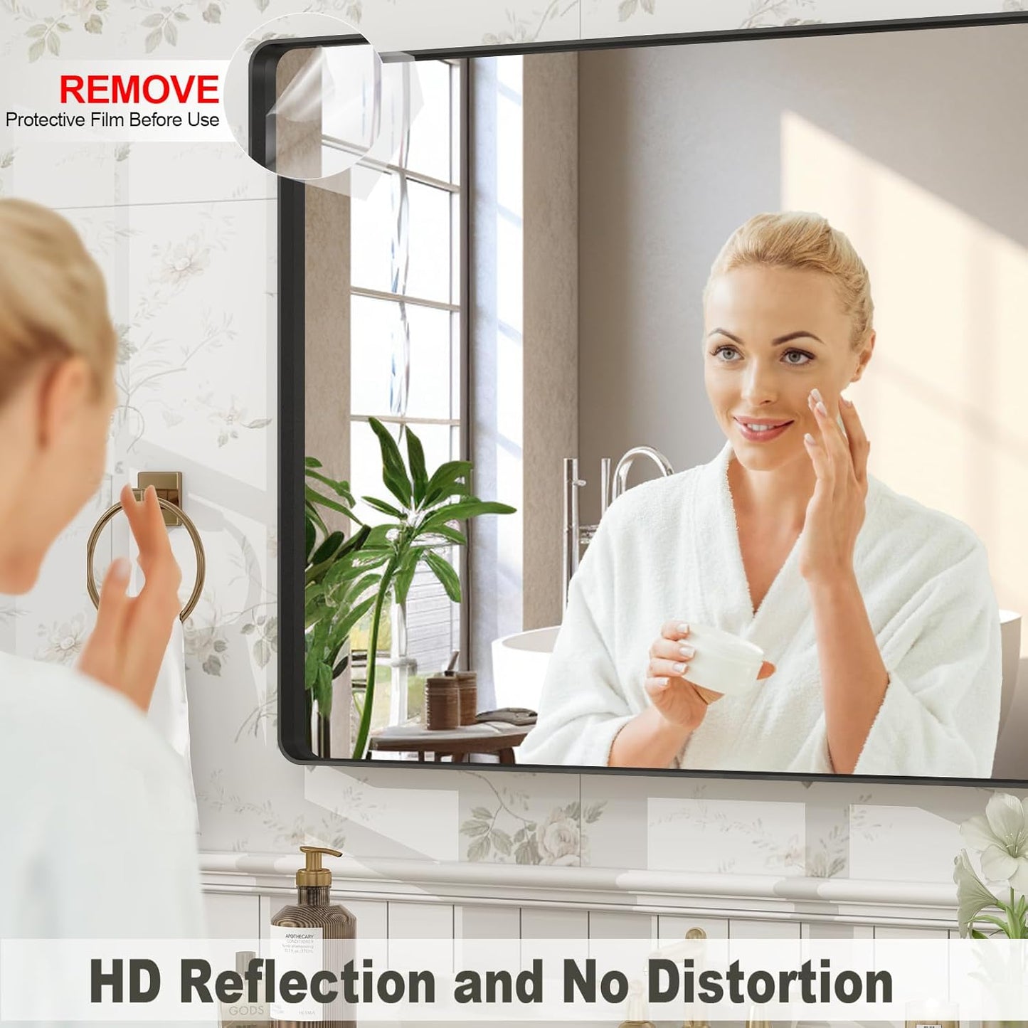 60x28 Black Bathroom Wall Mirror, Black Matal Framed Mirror, Matte Rectangle Bathoom Vanity Mirror, Anti-Rust, Shatterproof, Hangs Vertically or Horizontally