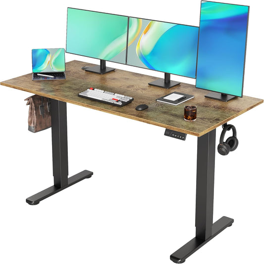Seang Electric Standing Desk Adjustable Height, 55 x 24 Inch Sit Stand Desk with T-Shaped Frame, 3 Memory Presets & Cable Management for Home Office Computer Workstation, Black Frame/Rustic Brown Top