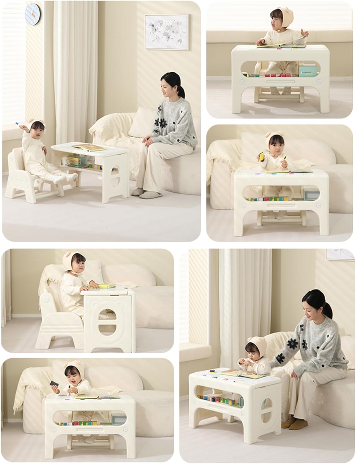 Toddler Table and Chair Set, Activity Table with Magnetic Drawing Board, Large Built-in Storage,Plastic Children Activity Table for Playing Reading Drawing Eating