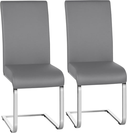 Yaheetech Dining Chairs Set of 2 Modern Faux Leather Upholstered Dining Room Chairs with High Back and Metal Chrome Legs for Kitchen/Living Room/Restaurant, Light Gray