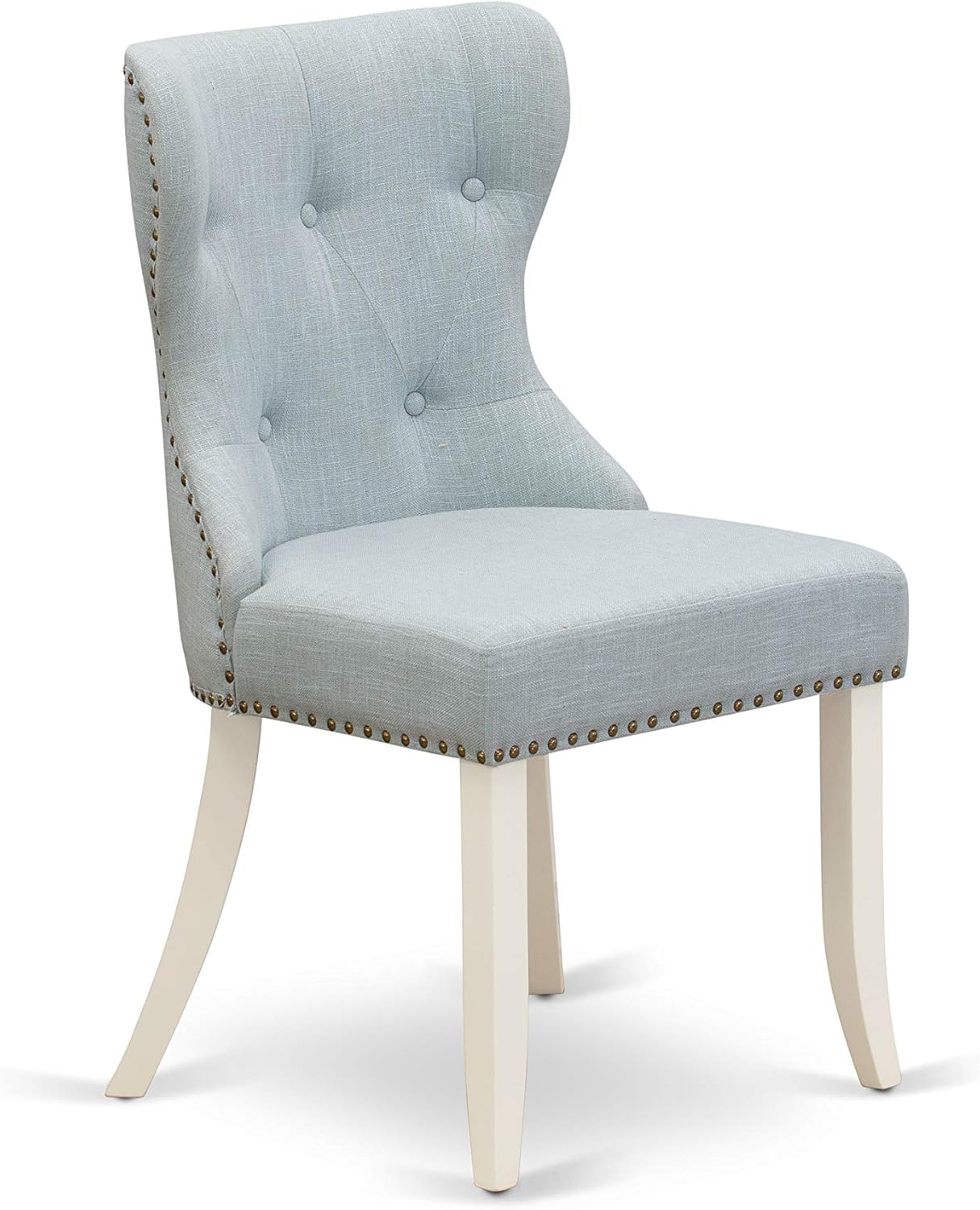 East West Furniture OXSI3-LWH-15 3 Piece Dining Room Furniture Set Contains a Square Dining Table and 2 Baby Blue Linen Fabric Upholstered Parson Chairs, 36x36 Inch, Linen White