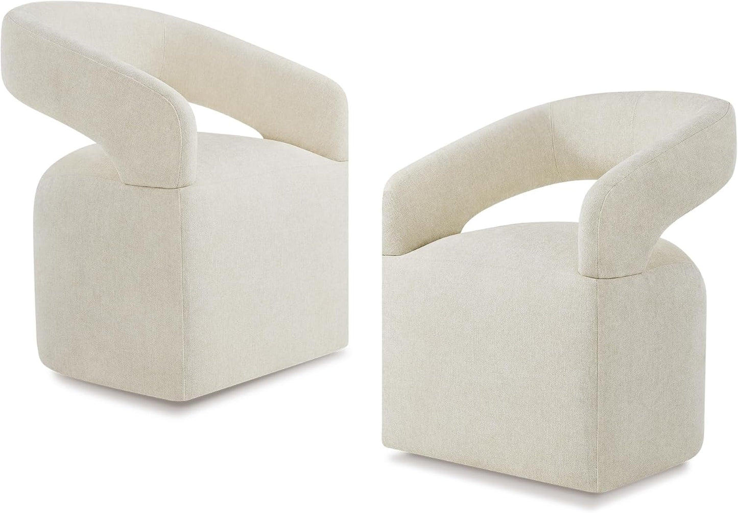 Upholstered Dining Chairs with Removable Casters Barrel Side Armchair with Rollers for Diningroom Bedroom Livingroom Reading Room, Cream Beige, 2PCS