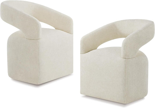 Upholstered Dining Chairs with Removable Casters Barrel Side Armchair with Rollers for Diningroom Bedroom Livingroom Reading Room, Cream Beige, 2PCS