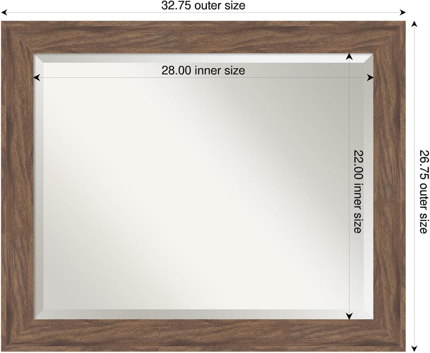 Amanti Art Brown Wall Mirror 27x33 Pia Medium Brown Rectangle Bathroom Mirror for Wall Decor Living Room, Large Casual Frame, Hangs Horizonally and Vertically, Bathroom Decor, Beveled Edge