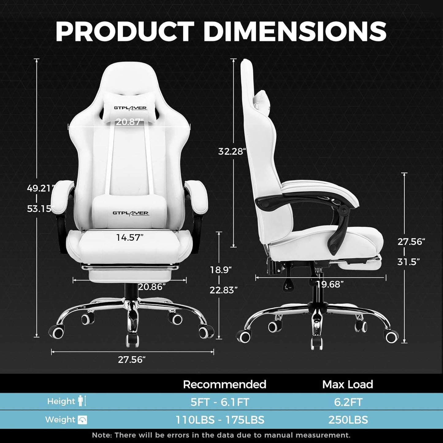 GTPLAYER Gaming Chair with Footrest, Computer Chair with and Lumbar Support, Height Adjustable Game Chair with 360°-Swivel Seat and Headrest and for Office or Gaming (All Light Gray-Fabric)