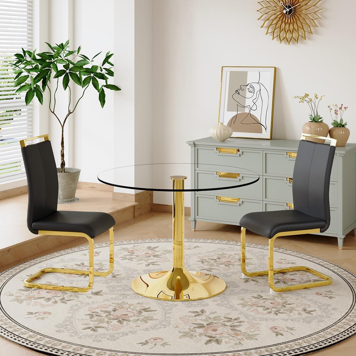 Dining Chairs Set of 2, Faux Leather Dining Chairs with Plated Chrome Metal Frame, Modern Kitchen Chairs Set with Padded Seat High Back for Dining Room, Kitchen Room, Living Room.