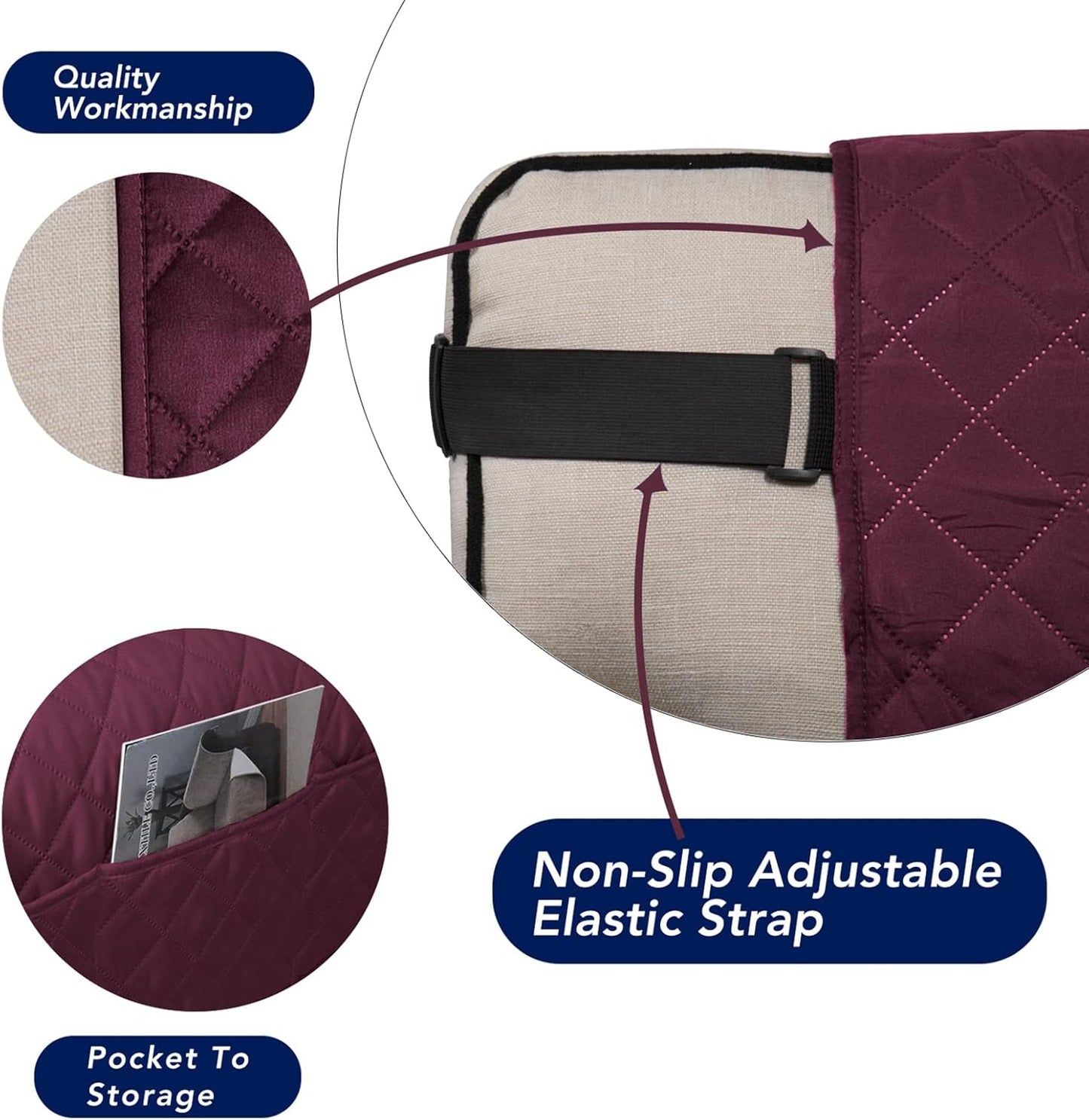 PureFit Reversible Sofa Couch Cover Water Resistant Couch Covers for 3 Cushion, Washable Furniture Cover with Non-Slip Foam and Adjustable Strap for Dogs, Pets (Sofa, Wine/Beige)