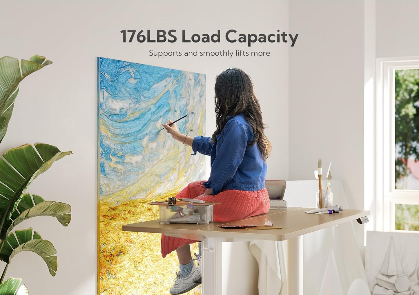 Claiks Electric Standing Desk, Adjustable Height Stand up Desk, 48x24 Inches Sit Stand Home Office Desk with Splice Board, White Frame/Nature Top