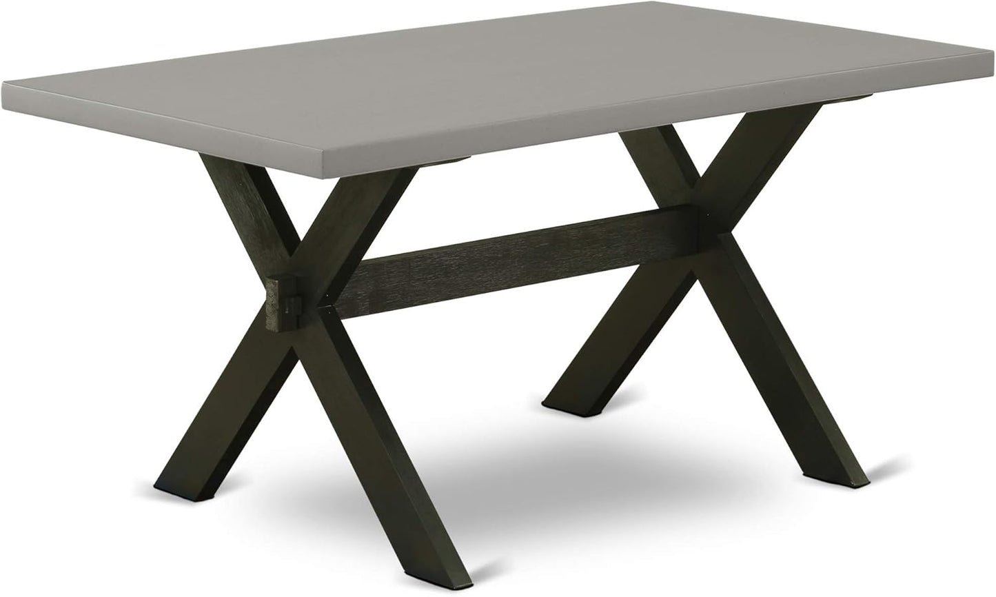 East West Furniture X697EL635-9 9 Piece Dining Set Includes a Rectangle Dining Room Table with X-Legs and 8 Doeskin Linen Fabric Upholstered Parson Chairs, 40x72 Inch, Multi-Color