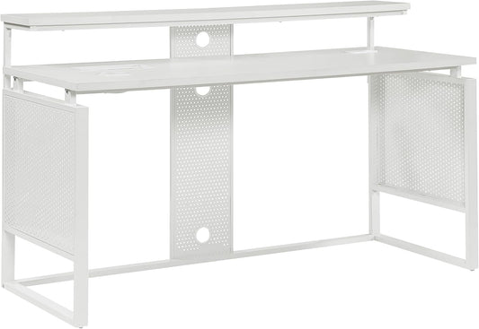 OSP Home Furnishings Ace Contemporary Modern Home Office Desk with Shelf, Rectangular with White Finish