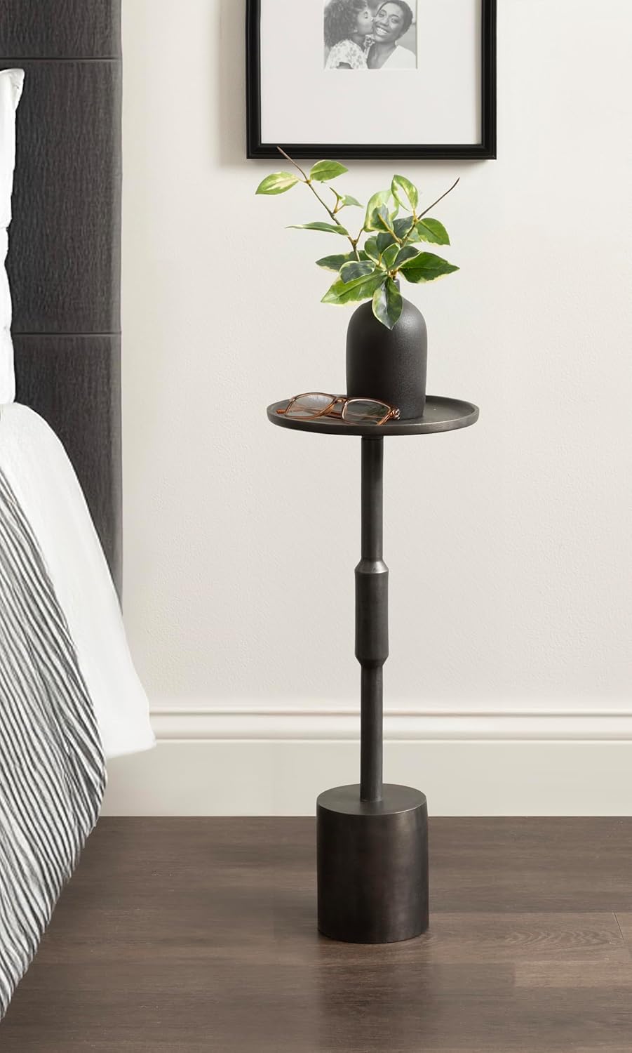 Kate and Laurel Truxton Modern Round Metal Drink Table, 9 x 9 x 22, Graphite, Industrial Cast Aluminum Pedestal Table for Use as Indoor Plant Stand or Living Room Decor