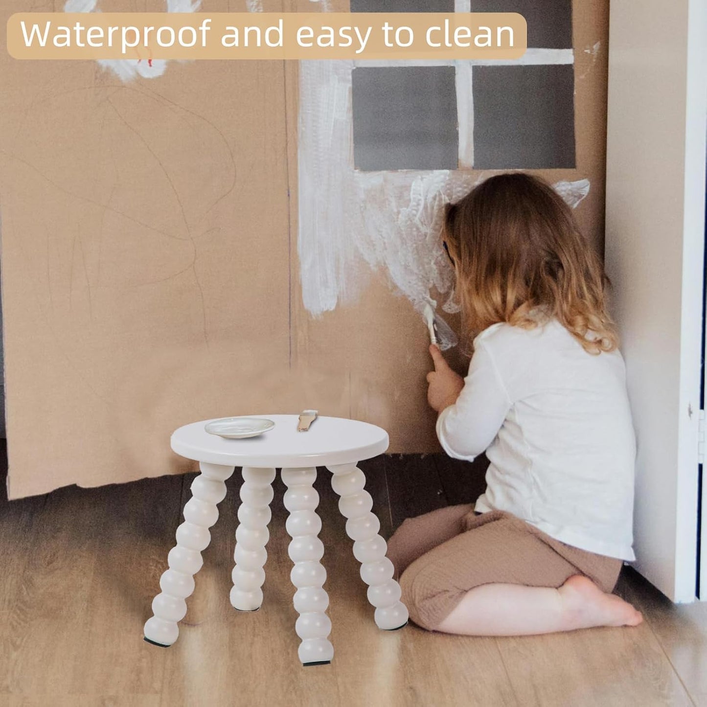 Solid Wooden Step Stool for Adults, 10 inch Stool for Kids Perfect Matched Sensory Table, Sturdy and Versatile Short Foot Stool for Bathroom, Kitchen, Bedroom, Plant Stand Natural (1, White)